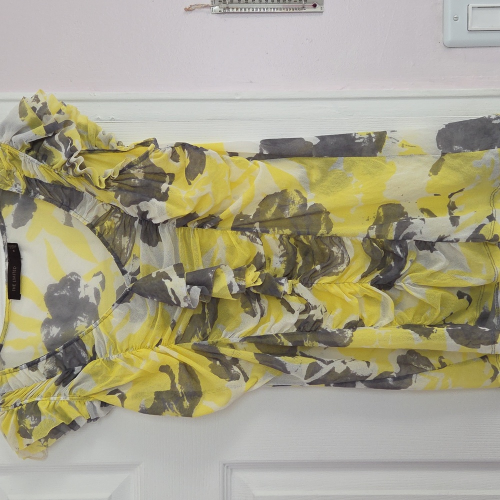 The Limited Yellow and Gray Ruffle Blouse